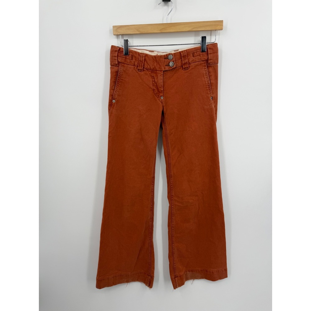 VTG Cidra‎ Low Rise Flared Trousers Women 0 Orange Distressed Wide Leg Pants